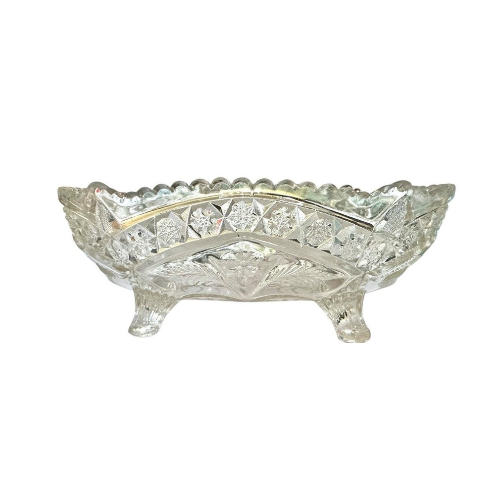American Brilliant Period hand Cut Glass Antique Oval Footed Compote 9.5" x 4"